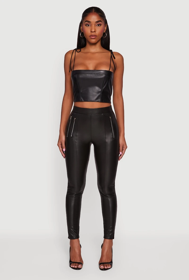 Faux Leather Zipper Detail Leggings