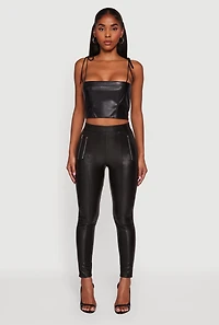Faux Leather Zipper Detail Leggings
