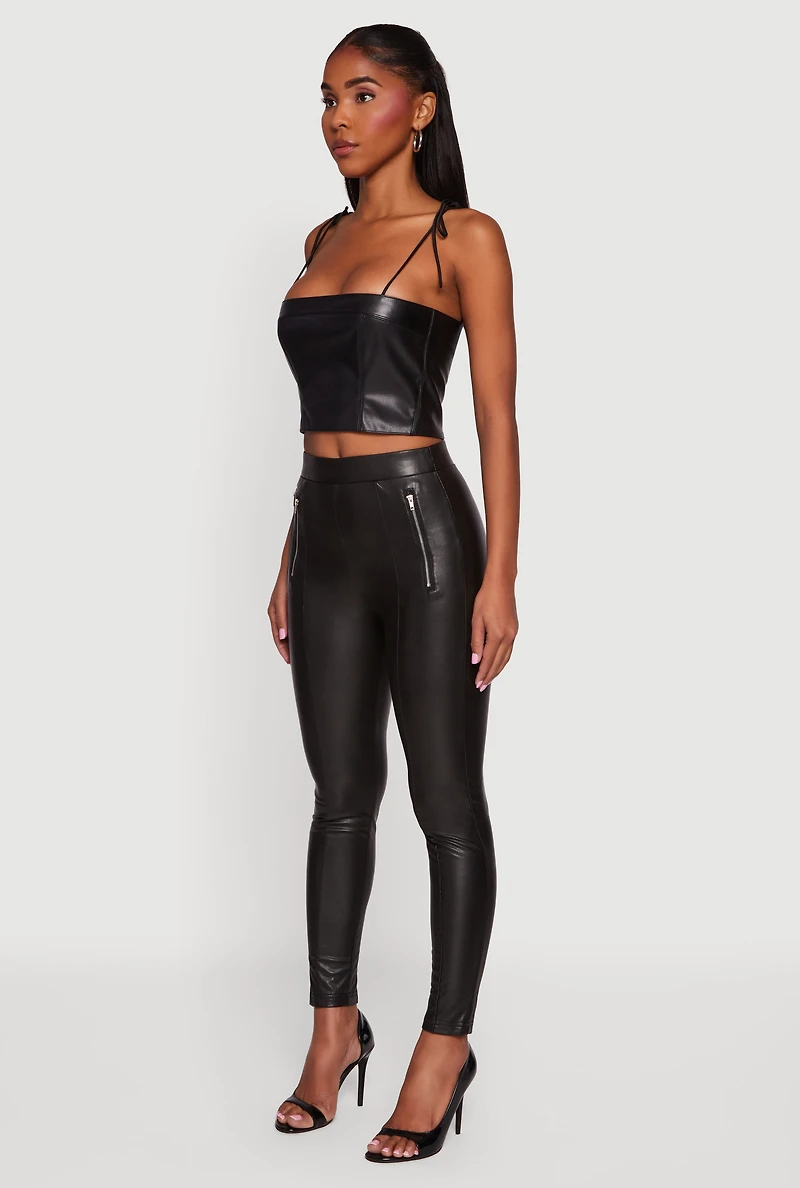 Faux Leather Zipper Detail Leggings