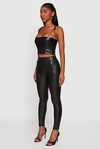 Faux Leather Zipper Detail Leggings