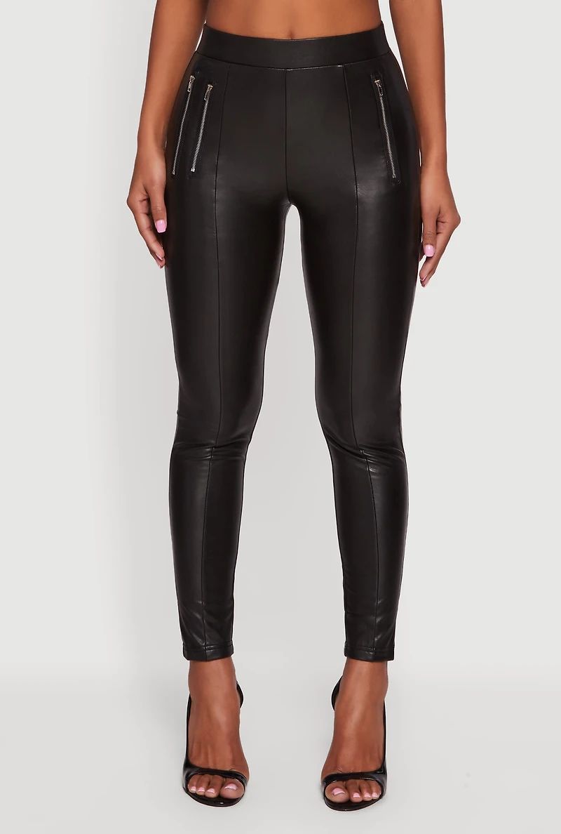 Faux Leather Zipper Detail Leggings