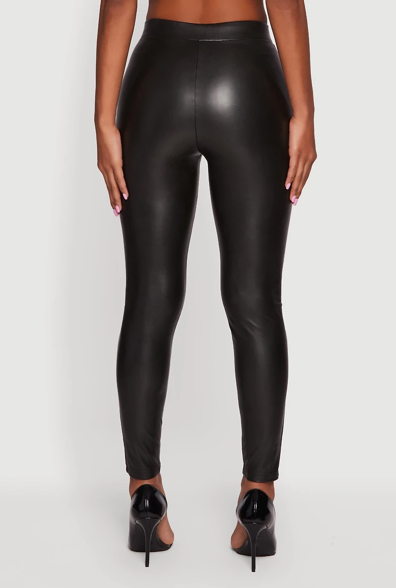 Faux Leather Zipper Detail Leggings