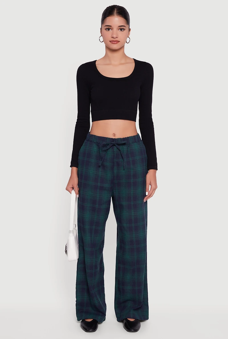 Plaid Mid Rise Wide Leg Lounge Pants