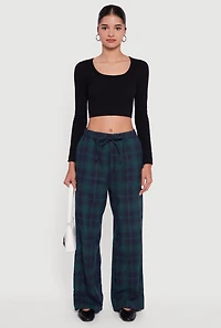 Plaid Mid Rise Wide Leg Lounge Pants
