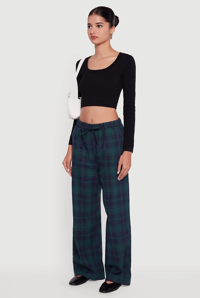 Plaid Mid Rise Wide Leg Lounge Pants