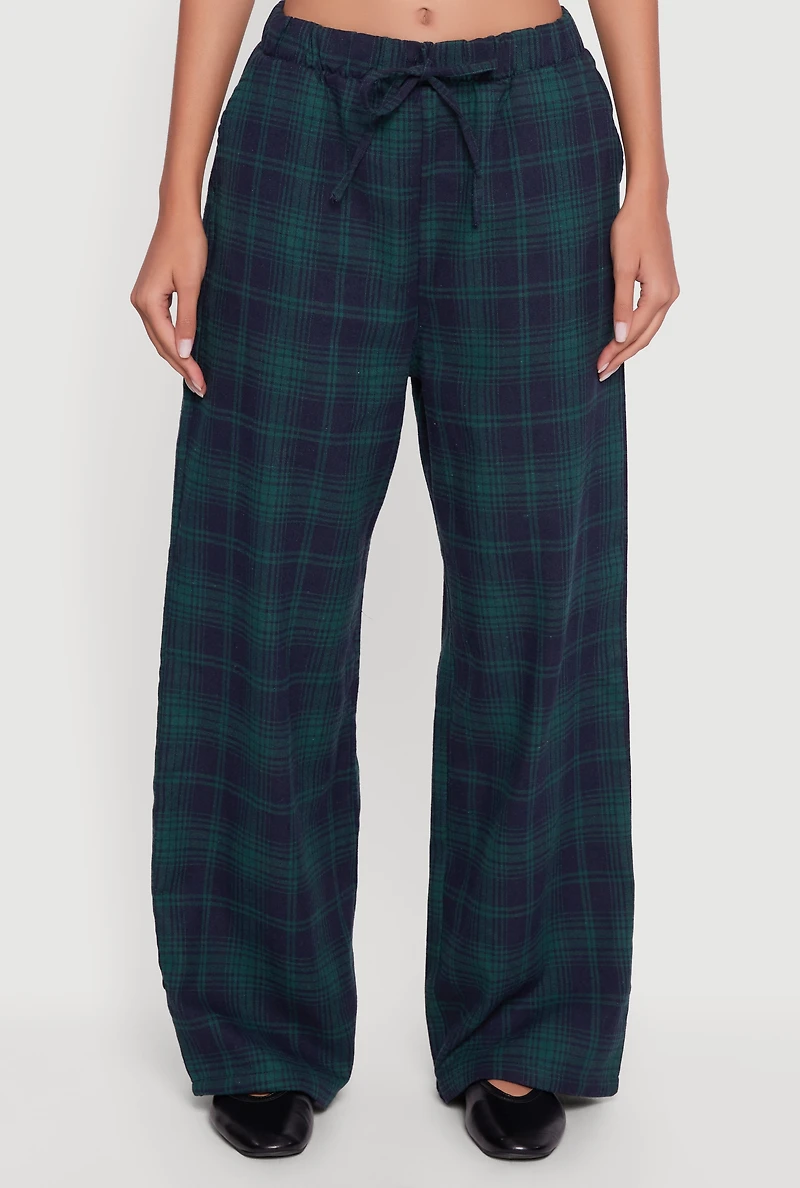 Plaid Mid Rise Wide Leg Lounge Pants