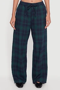 Plaid Mid Rise Wide Leg Lounge Pants