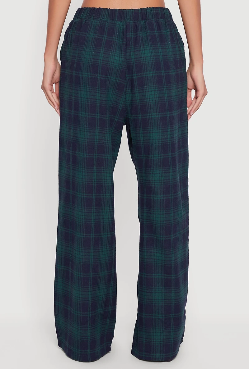 Plaid Mid Rise Wide Leg Lounge Pants