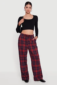 Plaid Mid Rise Wide Leg Lounge Pants