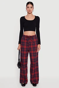 Plaid Mid Rise Wide Leg Lounge Pants