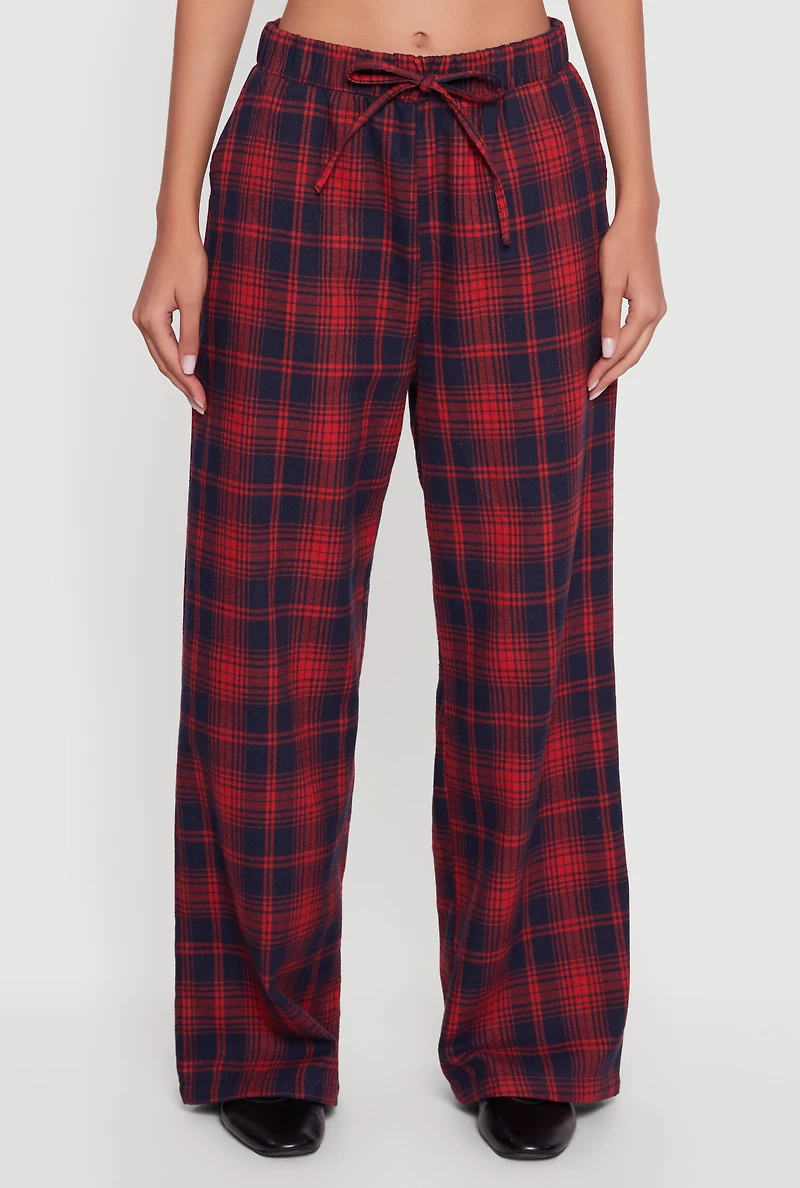 Plaid Mid Rise Wide Leg Lounge Pants