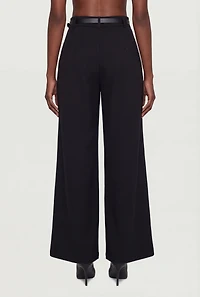 Pleated Wide Leg Dress Pants with Belt
