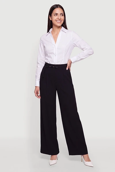 High Waisted Wide Leg Casual Pants with Belt