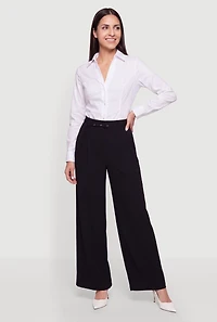 High Waisted Wide Leg Casual Pants with Belt