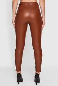 Womens Solid Faux Leather Slim Fit Dress Pants, Brown, Size M