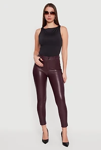Solid Faux Leather Slim Fit Dress Pants