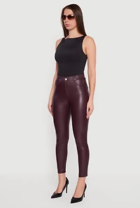 Womens Solid Faux Leather Slim Fit Dress Pants, Purple, Size L