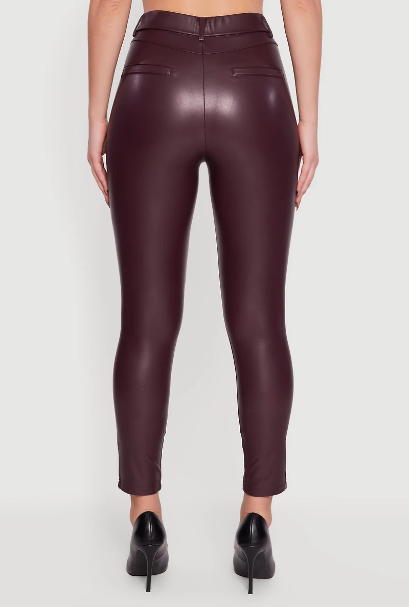 Womens Solid Faux Leather Slim Fit Dress Pants, Purple, Size L