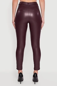 Womens Solid Faux Leather Slim Fit Dress Pants, Purple, Size L