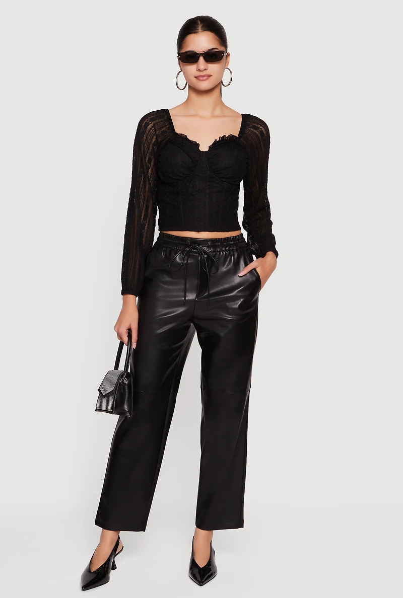 Faux Leather Drawstring Straight Leg Pants