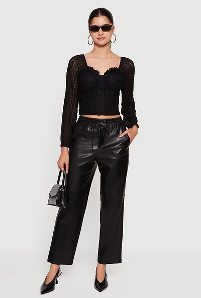Faux Leather Drawstring Straight Leg Pants