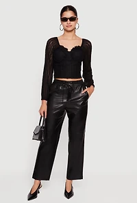 Faux Leather Drawstring Straight Leg Pants