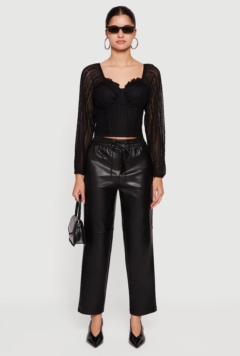 Faux Leather Drawstring Straight Leg Pants
