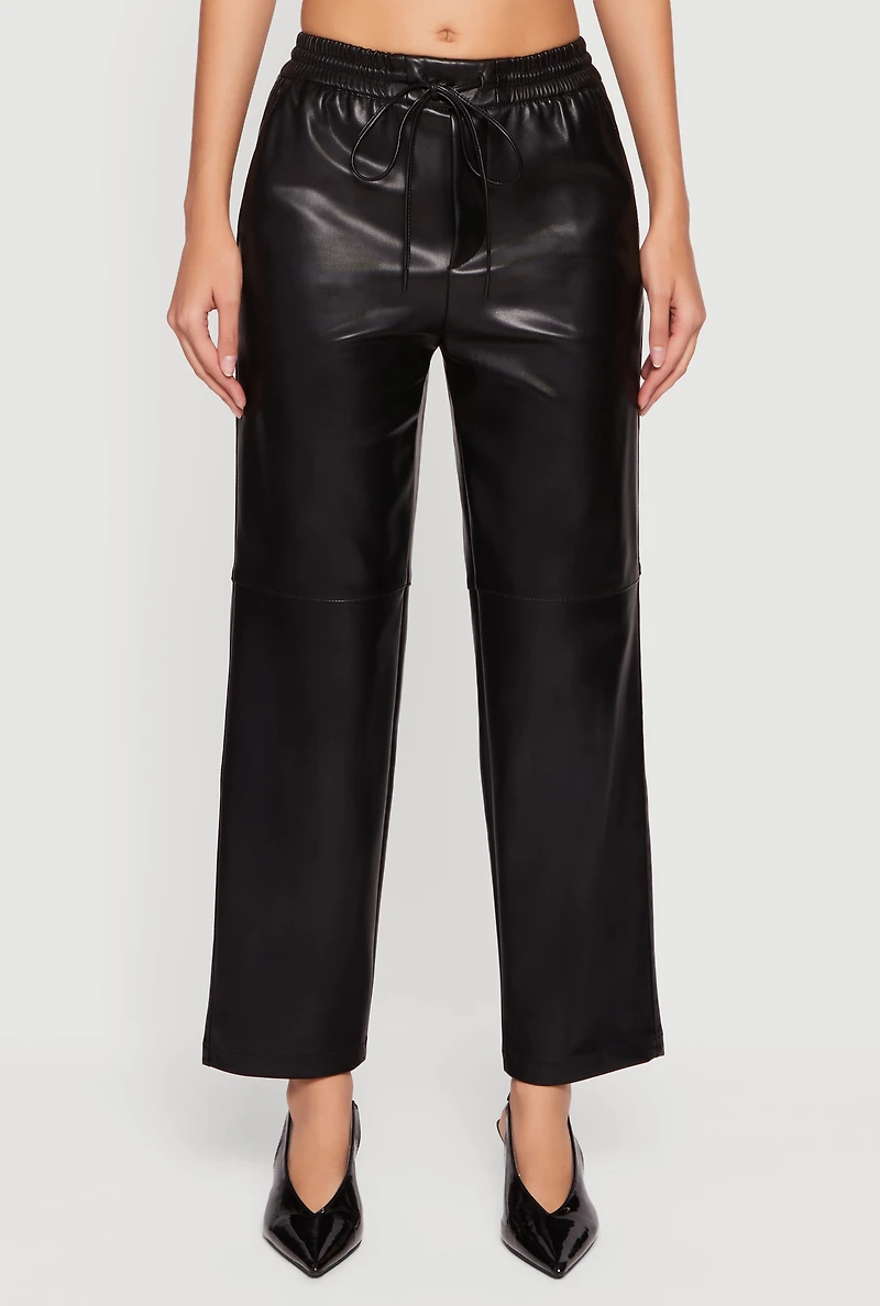 Faux Leather Drawstring Straight Leg Pants