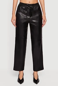 Faux Leather Drawstring Straight Leg Pants