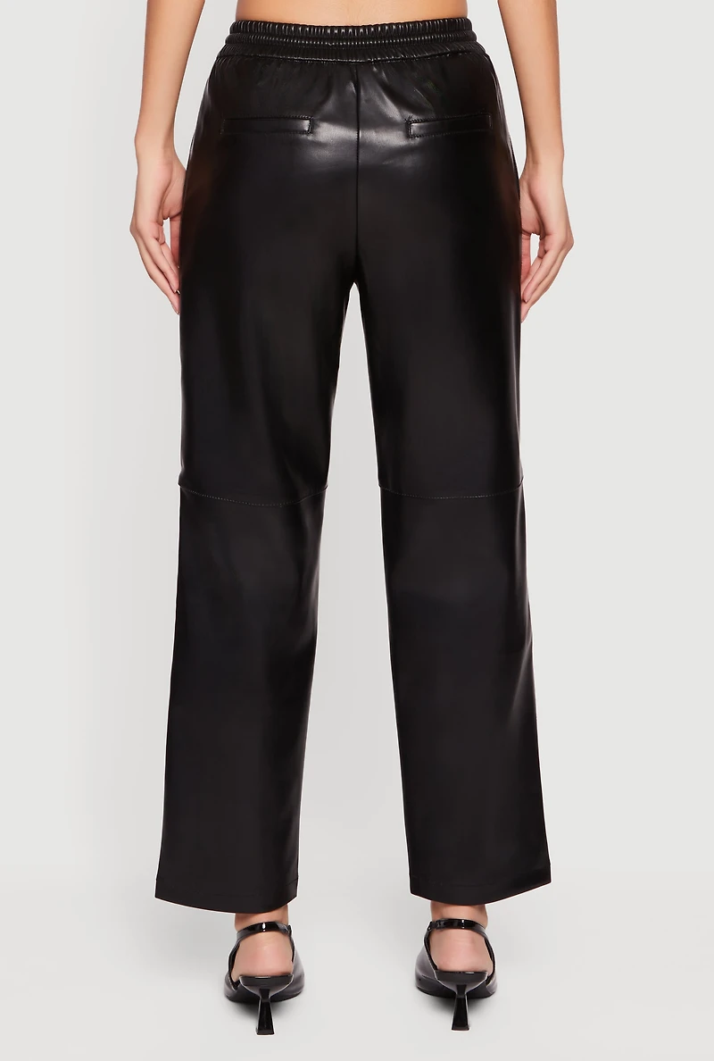 Faux Leather Drawstring Straight Leg Pants
