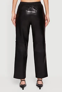 Faux Leather Drawstring Straight Leg Pants
