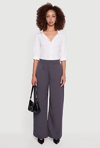 Womens Elastic Waist Wide Leg Pull On Dress Pants, Grey,