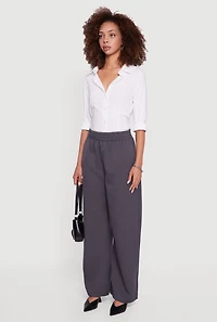 Womens Elastic Waist Wide Leg Pull On Dress Pants, Grey,