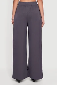 Womens Elastic Waist Wide Leg Pull On Dress Pants, Grey,