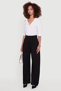 Womens High Waisted Pleated Wide Leg Dress Pants, Black, Size L