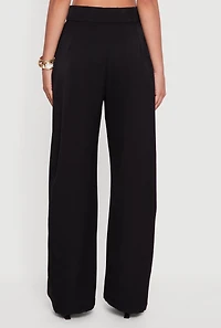 Womens High Waisted Pleated Wide Leg Dress Pants, Black, Size L