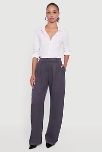 Womens High Waisted Pleated Wide Leg Dress Pants, Grey, Size XL