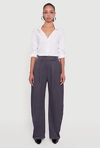 Womens High Waisted Pleated Wide Leg Dress Pants, Grey, Size XL