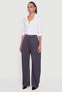 Womens High Waisted Pleated Wide Leg Dress Pants, Grey, Size XL
