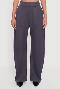 Womens High Waisted Pleated Wide Leg Dress Pants, Grey, Size XL