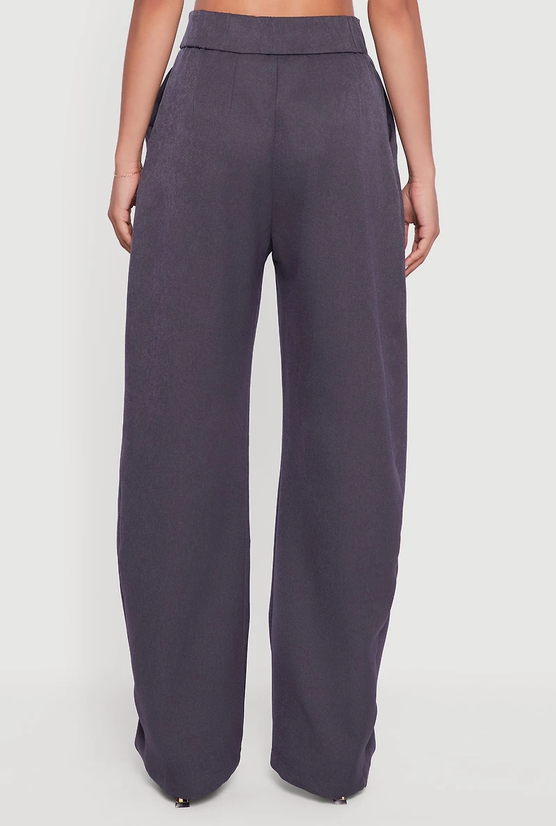 Womens High Waisted Pleated Wide Leg Dress Pants, Grey,