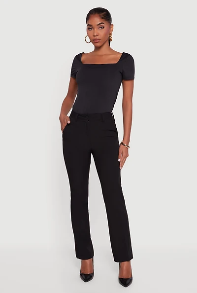Solid Slim Straight Leg Dress Pants