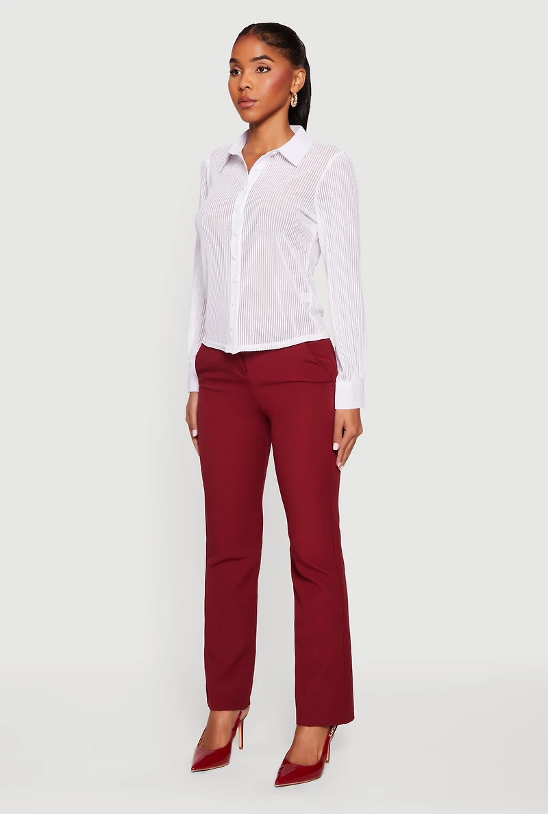 Solid Slim Straight Leg Dress Pants