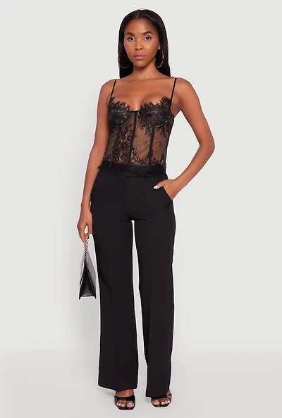 Womens High Waisted Wide Leg Dress Pants, Black, Size XL