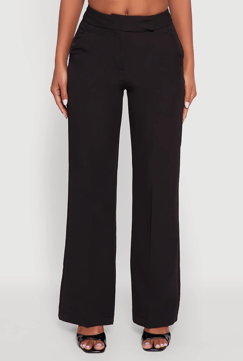 Womens High Waisted Wide Leg Dress Pants, Black, Size XL