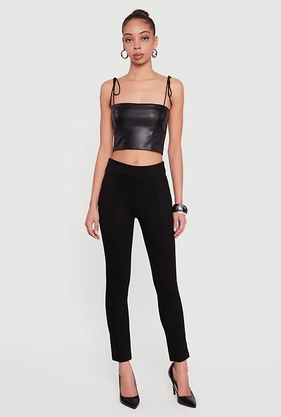 Slim Straight Pintuck Detail Pull On Pants