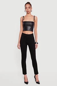 Slim Straight Pintuck Detail Pull On Pants