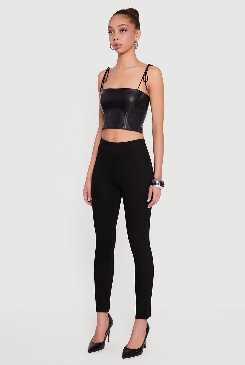 Slim Straight Pintuck Detail Pull On Pants