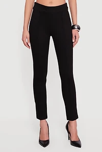 Slim Straight Pintuck Detail Pull On Pants
