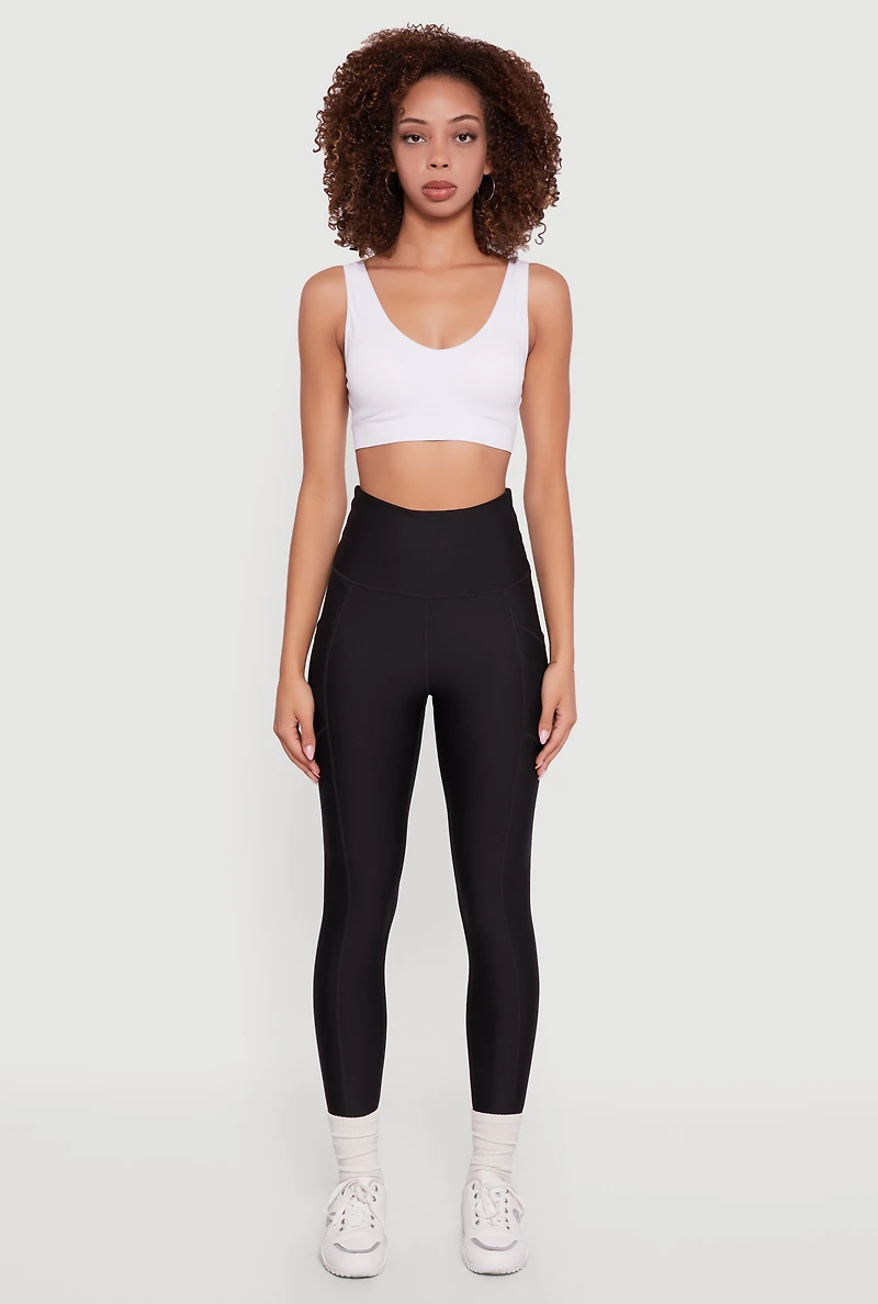 Womens Solid High Waisted Leggings with Cell Phone Pocket, Black, Size M
